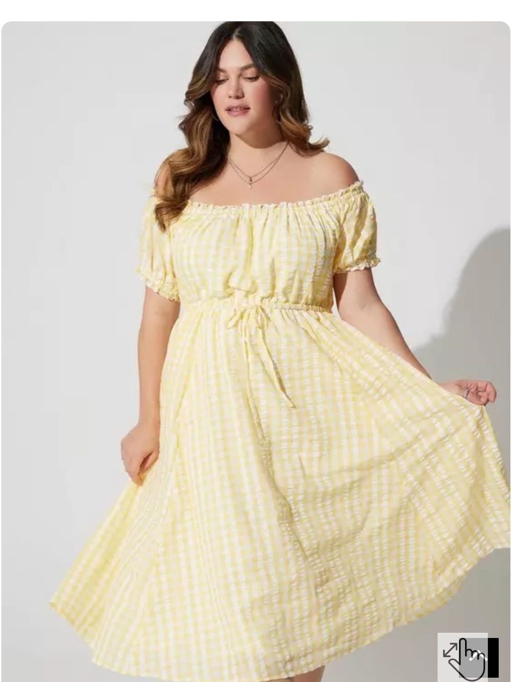Torrid Yellow Gingham Off-Shoulder Midi Dress